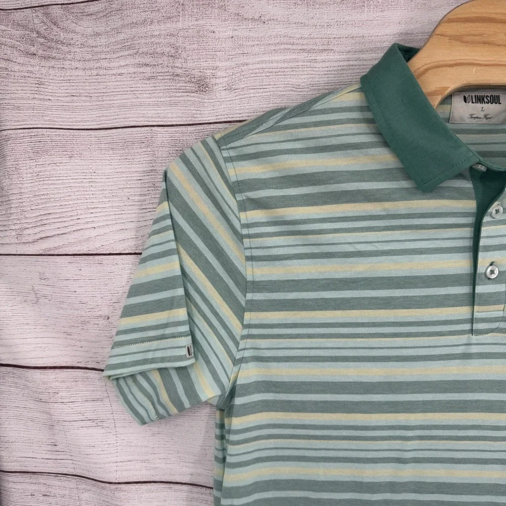 Linksoul Striped‎ Polo Shirt Mens Size Large Short Sleeve Golf Casual Green - Picture 4 of 10